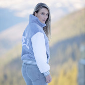 Jacheta tip bomber blana naturala rex0chinchilla, gri cu maneci albe, decor stea spate, 55cm