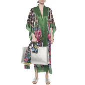 Light kimono, 100% silk, Jungle Vibe print, green border