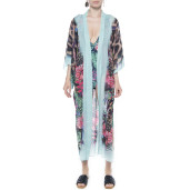 Kimono deschis, voal, imprimeu Jungle Vibe, bordura turcoaz