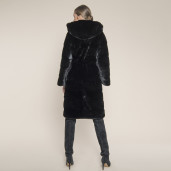 Haina blana naturala vizon selectie speciala black mink, cu gluga, 107cm, 3 haine in 1