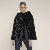 Haina lunga cu gluga 3 in 1, special black mink selection, 107cm