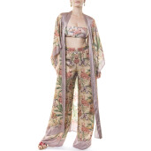 Set complet Tropical Breeze (kimono lung + pantaloni lungi + sutien bandana CADOU), matase naturala 100%