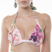 Costum baie 2 piese Wild Orchid, sutien triunghi pus-up si bikini brazilian talie inalta cu snur