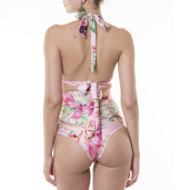 Bikini brazilian inalt ,capse si cordon, Wild Orchid