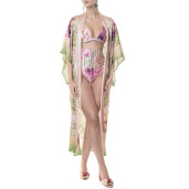 Kimono lung deschis matase naturala 100%, Wild Orchid