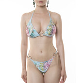 Costum baie 2 piese, sutien triunghi push-up cu inel si bikini brazilian cu 2 inele,Dreamy Garden