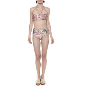 Costum baie 2 piese Tropical Breeze, sutien bandana inchidere metalica si slip brazilian semitalie