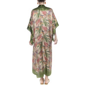 Kimono deschis Tropical Breeze, bordura verde, matase naturala 100%