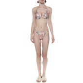 Costum baie 2 piese Tropical Breeze, sutien triunghi push-up cu inel si slip brazilian talie joasa cu sistem reglabil 2 inele