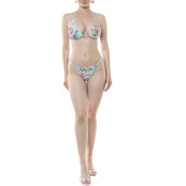 Costum baie 2 piese, sutien triunghi push-up cu inel si bikini brazilian reglabil,Dreamy Garden