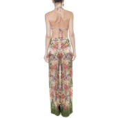 Pantalon lung Tropical Breeze, matase naturala 100%, bordura verde