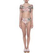 Costum baie 2 piese Tropical Breeze, bustiera volan umar si slip brazilian talie semi-inalta