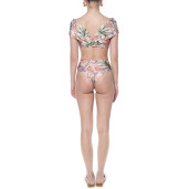 Costum baie 2 piese Tropical Breeze, bustiera volan umar si slip brazilian talie semi-inalta