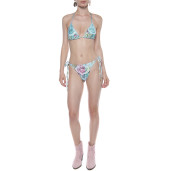 Costum baie 2 piese Dreamy Garden, sutien simplu triungi, slip bikini reglabil cu snur