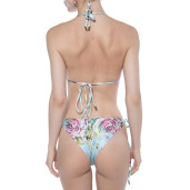 Costum baie 2 piese Dreamy Garden, sutien simplu triungi, slip bikini reglabil cu snur