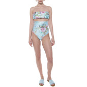 Costum baie 2 piese Dreamy Gardene, sutien bandana si slip brazilian talie inalta logo PAISI