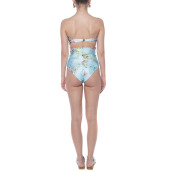 Costum baie 2 piese Dreamy Gardene, sutien bandana si slip brazilian talie inalta logo PAISI