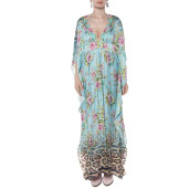 Caftan tip fluture, matase naturala 100%, imprimeu Dreamy garden 