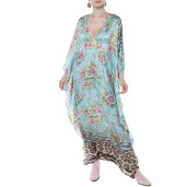 Caftan tip fluture, matase naturala 100%, imprimeu Dreamy garden 