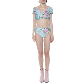 Costum baie 2 piese Dreamy garden, sutien bustiera volan umar si slip brazilian semitalie