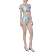 Costum baie 2 piese Dreamy garden, sutien bustiera volan umar si slip brazilian semitalie