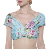 Costum baie 2 piese Dreamy garden, sutien bustiera volan umar si slip brazilian semitalie
