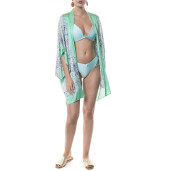 Kimono scurt matase naturala 100%, Paisley Aqua