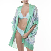 Kimono scurt matase naturala 100%, Paisley Aqua