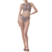 Costum baie 2 piese, bustiera cerc cret cu snur si bikini brazilian cerc cret talie si snur, Safari Vibe