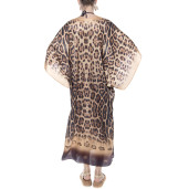 Kimono matase naturala 100%, imprimeu Feline Moves, bordura bej