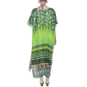 Caftan lung, decolteu V, matase 100%, imprimeu Green Jewel