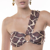 Costum baie 2 piese, bustiera pe un umar  cu inel si bikini brazilian semitalie, Safari Vibe
