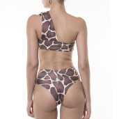 Costum baie 2 piese, bustiera pe un umar  cu inel si bikini brazilian semitalie, Safari Vibe