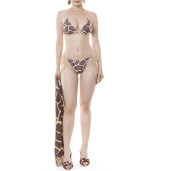 Costum baie 2 piese, sutien triunghi push-up cu inel si bikini brazilian cu snururi, Safari Vibe