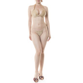 Costum baie 2 piese, sutien push-up funde late si bikini snur reglabil talie, Gold