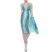 Rochie asimetrica matase 100%, imprimeu Aqua Jewel