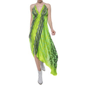 Rochie asimetrica matase 100%, imprimeu Green Jewel