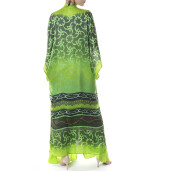 Set 2 piese Geometric Jewel Green (rochie asimetrica + kimono deschis), matase naturala 100%