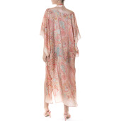 Kimono lung deschis matase naturala 100%, Paisley Cipria
