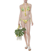 Costum baie 2 piese Sun Flower Bloom, sutien triunghi reglabil, slip brazilian snur