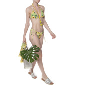 Costum baie 2 piese Sun Flower Bloom, sutien triunghi reglabil, slip brazilian snur