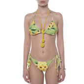 Costum baie 2 piese Sun Flower Bloom, sutien triunghi reglabil, slip brazilian talie joasa cu snur