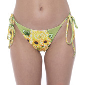 Costum baie 2 piese Sun Flower Bloom, sutien triunghi reglabil, slip brazilian talie joasa cu snur