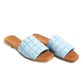 Papuci cusaturi geometrice Bleu, piele naturala 100%