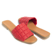 Papuci cusaturi geometrice Red, piele naturala 100%