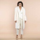 Palton blana naturala miel Australian tip lana, rever scurt, off white, 107cm
