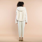 Jacheta tip bomber cu gluga, blana naturala miel Australian tip lina, off white, 62cm