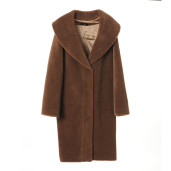 Palton shearling tip lana, guler sal, camel, 100cm