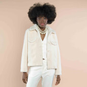 Jacheta tip jeans blana naturala miel Australian tip lana, off white, 50cm