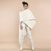 Esarfa oversized, blana naturala miel Australian tip lana, alb, 2m